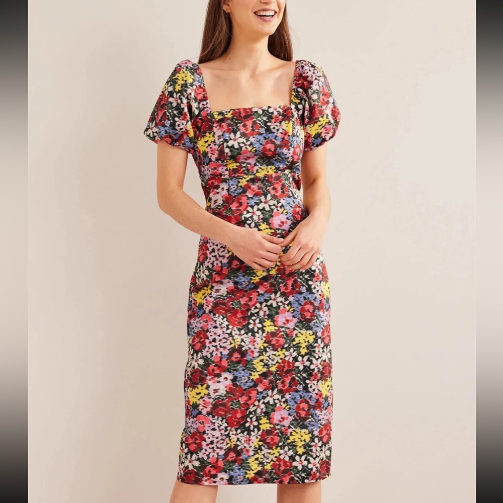 Boden Floral Midi Dress - Red, Blue, Yellow